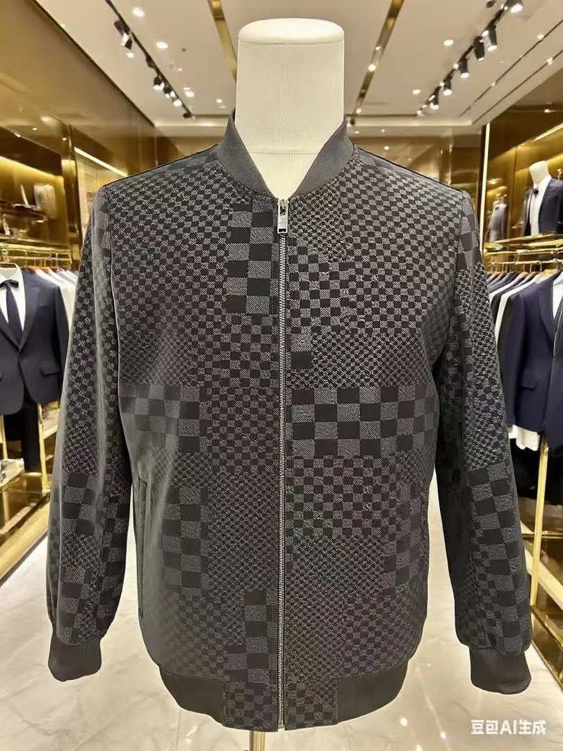 真皮绵羊皮棒球服格子外套夹克衫