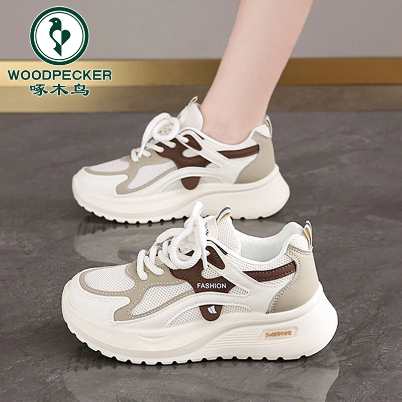 啄木鸟老爹鞋女款2025新款夏季网面透气轻便运动跑步鞋减震小白鞋
