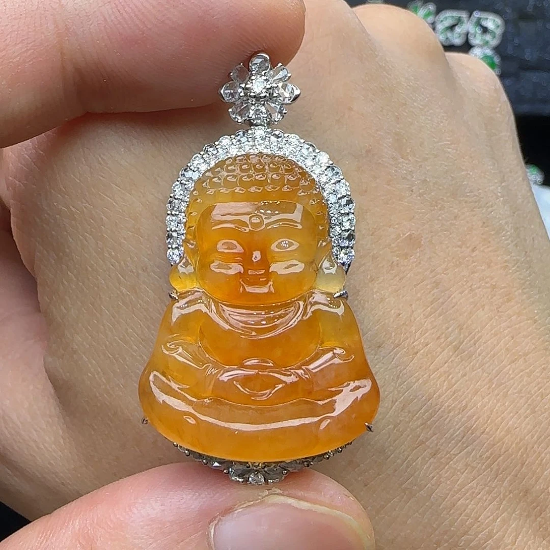 颈饰18K金镶嵌翡翠天然翡翠