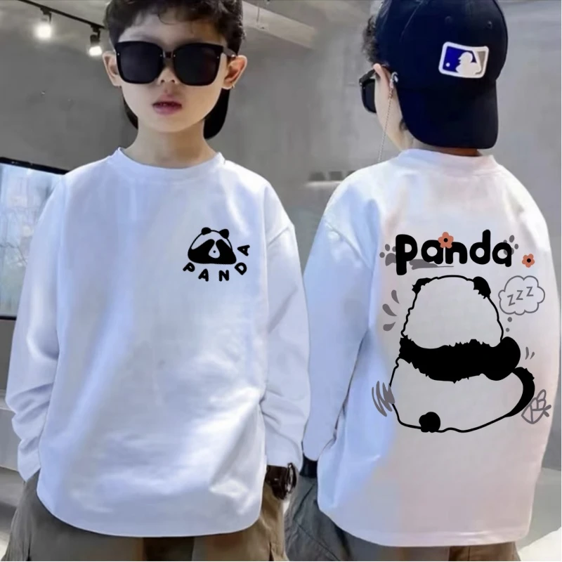 新款儿童长袖宽松棉打底t恤中大童上衣打底春秋熊猫小童洋气长袖