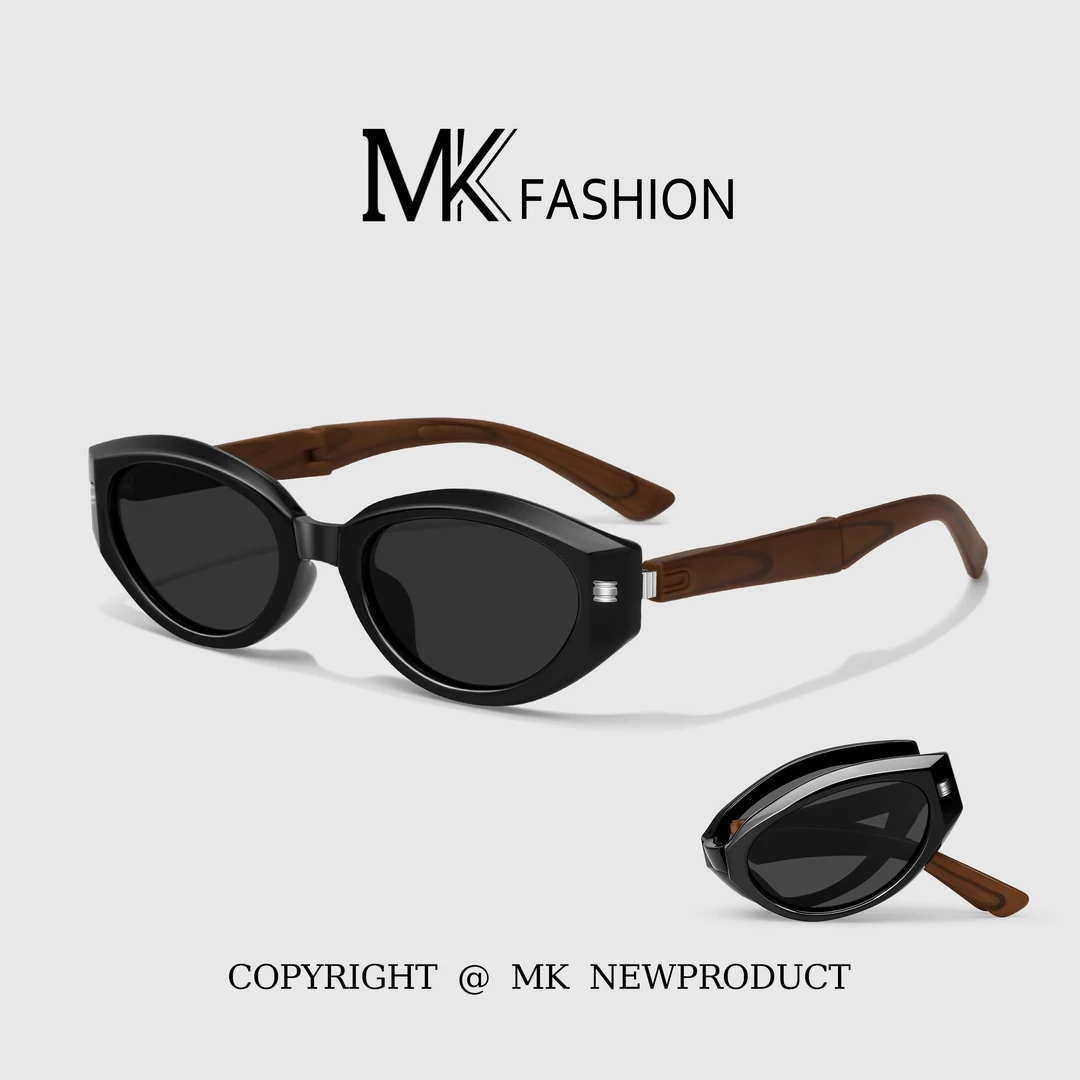 可折叠猫眼偏光墨镜女2025新款高级感防紫外线便携木纹太阳眼镜男