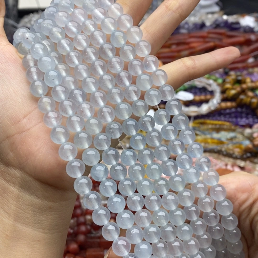 未镶嵌玛瑙/玉髓珠宝半成品一条天然海蓝宝优化碎冰冰