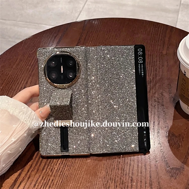 适用华为matex6折叠屏典藏版手机壳matex5高级感碎钻支架翻盖皮套