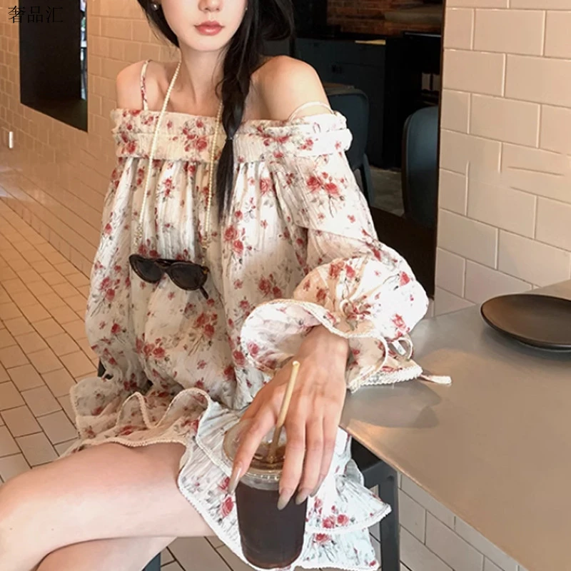 现货2025夏季新品设计师款度假风浪漫雪纺两件套连衣裙RL31101243