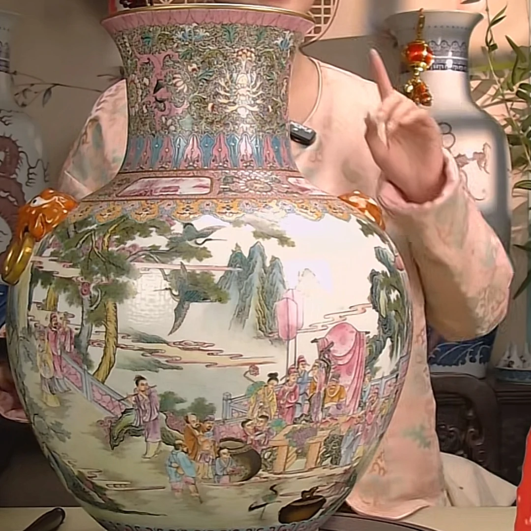 收藏/古玩清古月轩珐琅彩群仙祝寿图双耳尊