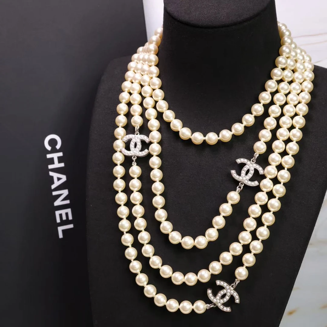 未使用 Chanel/香奈儿 珍珠双c金色长款珍珠项链毛衣链 05883