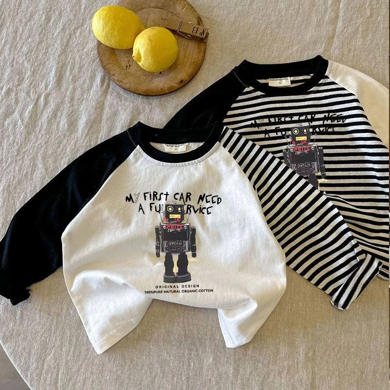 男女童卡通印花儿童休闲插肩袖长袖打底衫T恤2025春秋百搭上衣潮