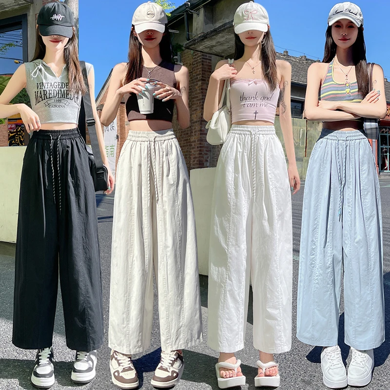 实拍 洗水棉哈伦裤女2025夏季高腰显瘦小个子宽松九分直筒休闲裤