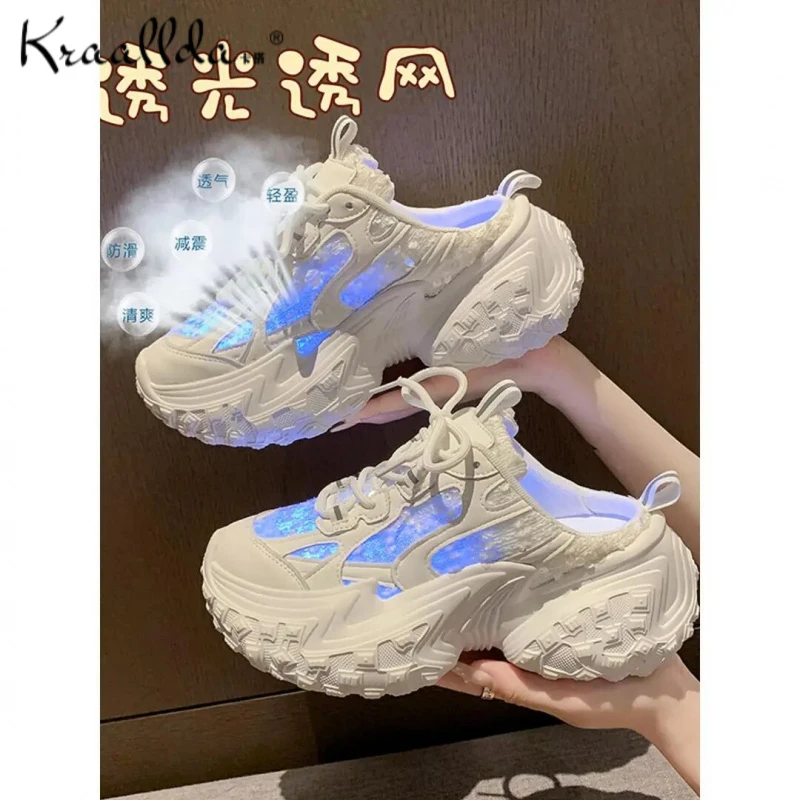 卡搭7cm厚底无后跟老爹鞋女夏新款透气网面增高松糕底包头半拖鞋