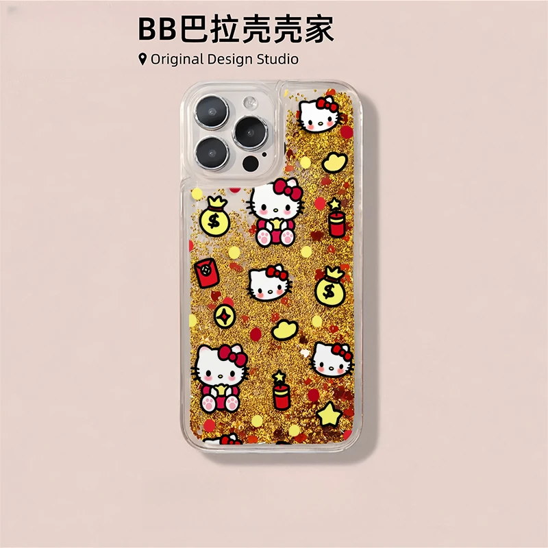 【BB巴拉壳壳家】过年红包鞭炮kt透明流沙手机壳IPHONE16适用于苹果