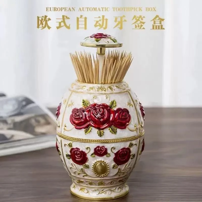 欧式自动按压式牙签筒 创意个性家用高档牙签收纳罐