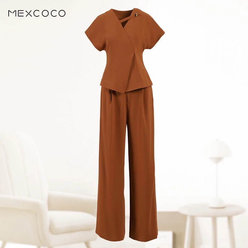 MEXCOCO/兰瑟儿夏新款高级感通勤短袖收腰显瘦时尚套装105XO9427