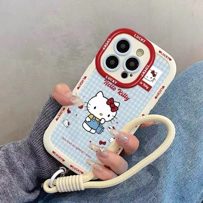 新款潮牌蓝格子凯蒂猫实色泡芙壳手机壳精孔全包