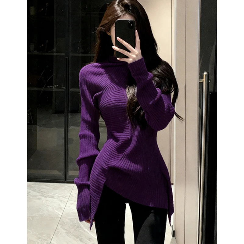 2025年冬季森林北同款紫色不规则毛衣气质高级感显瘦miu系针织衫