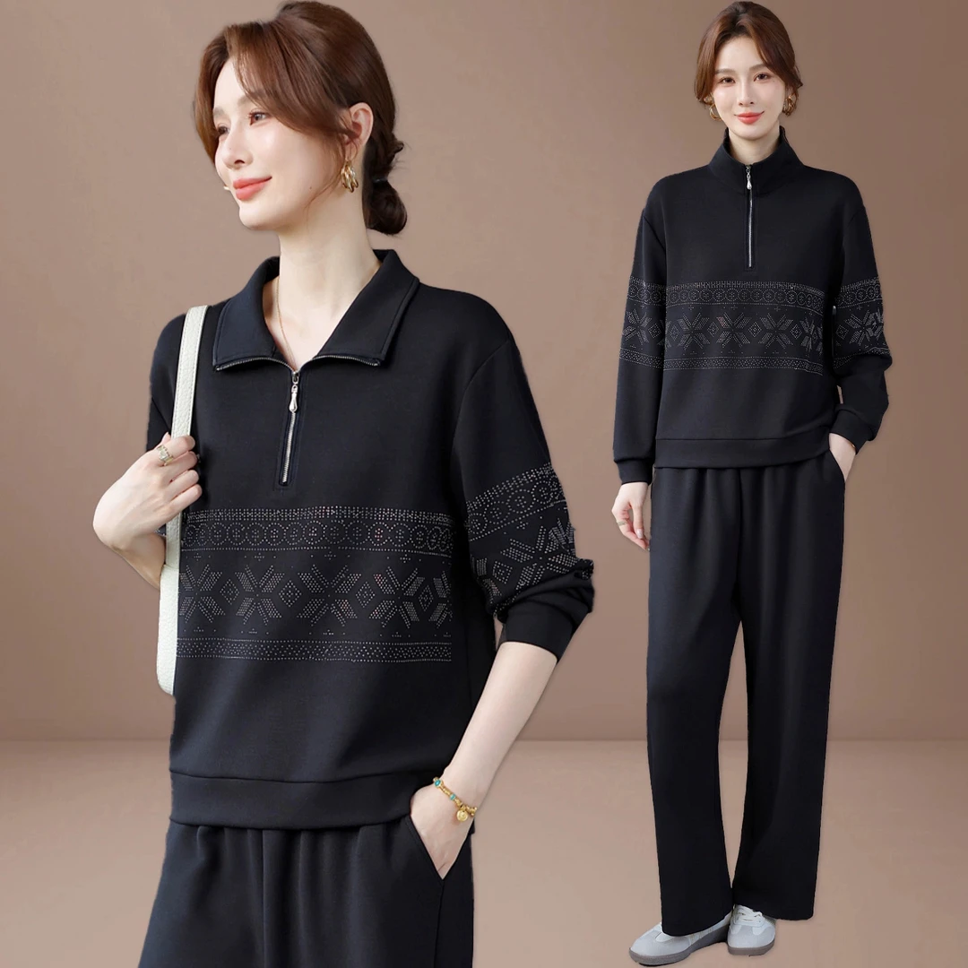 妈妈休闲运动服套装2025新款中老年卫衣女春秋贵夫人秋装上衣品牌