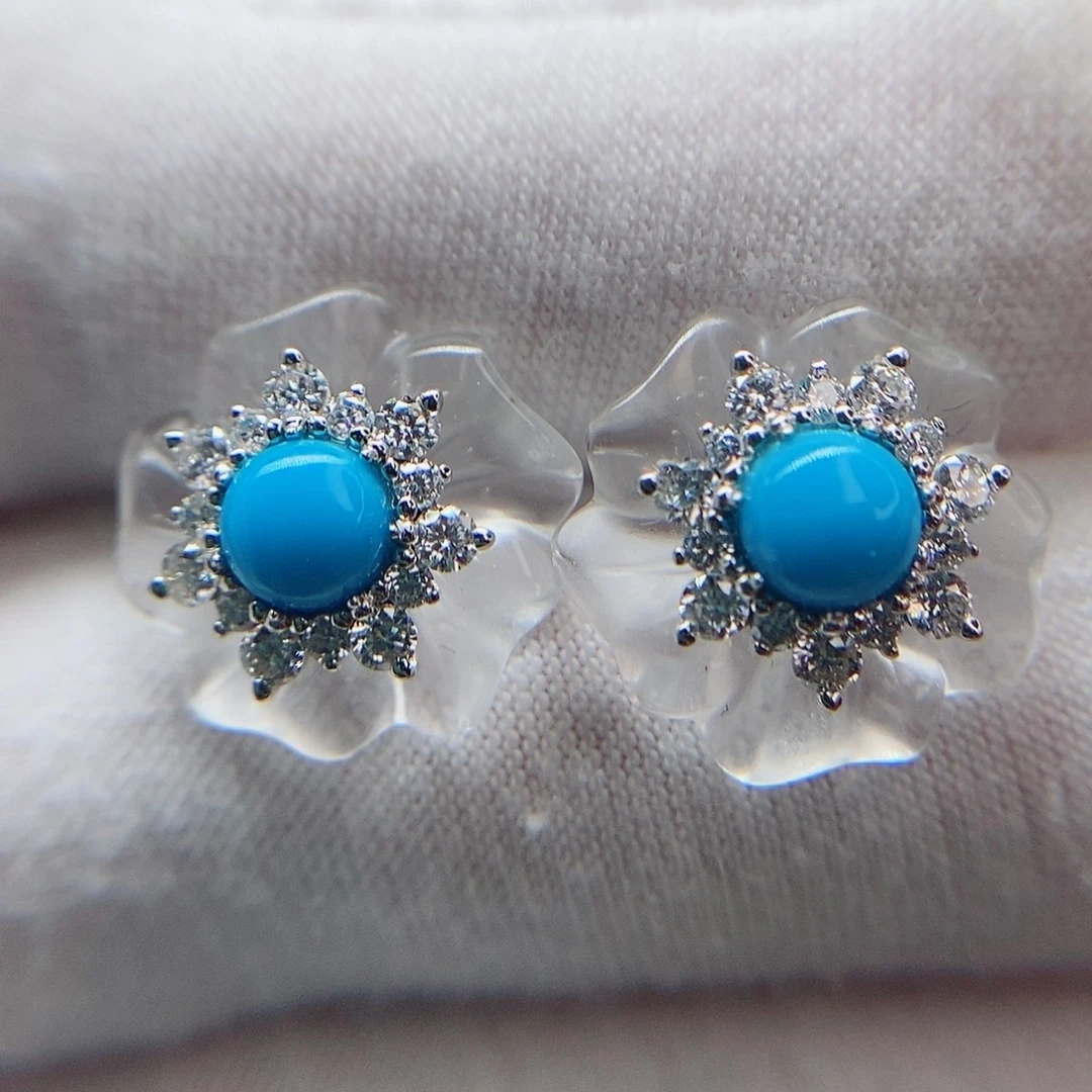 银S925镶嵌绿松石耳钉