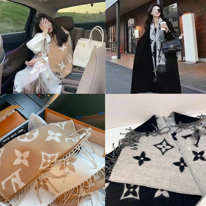 内蒙古工厂直发【带芯片高版本】双面山羊绒围巾女羊毛披肩冬季加厚