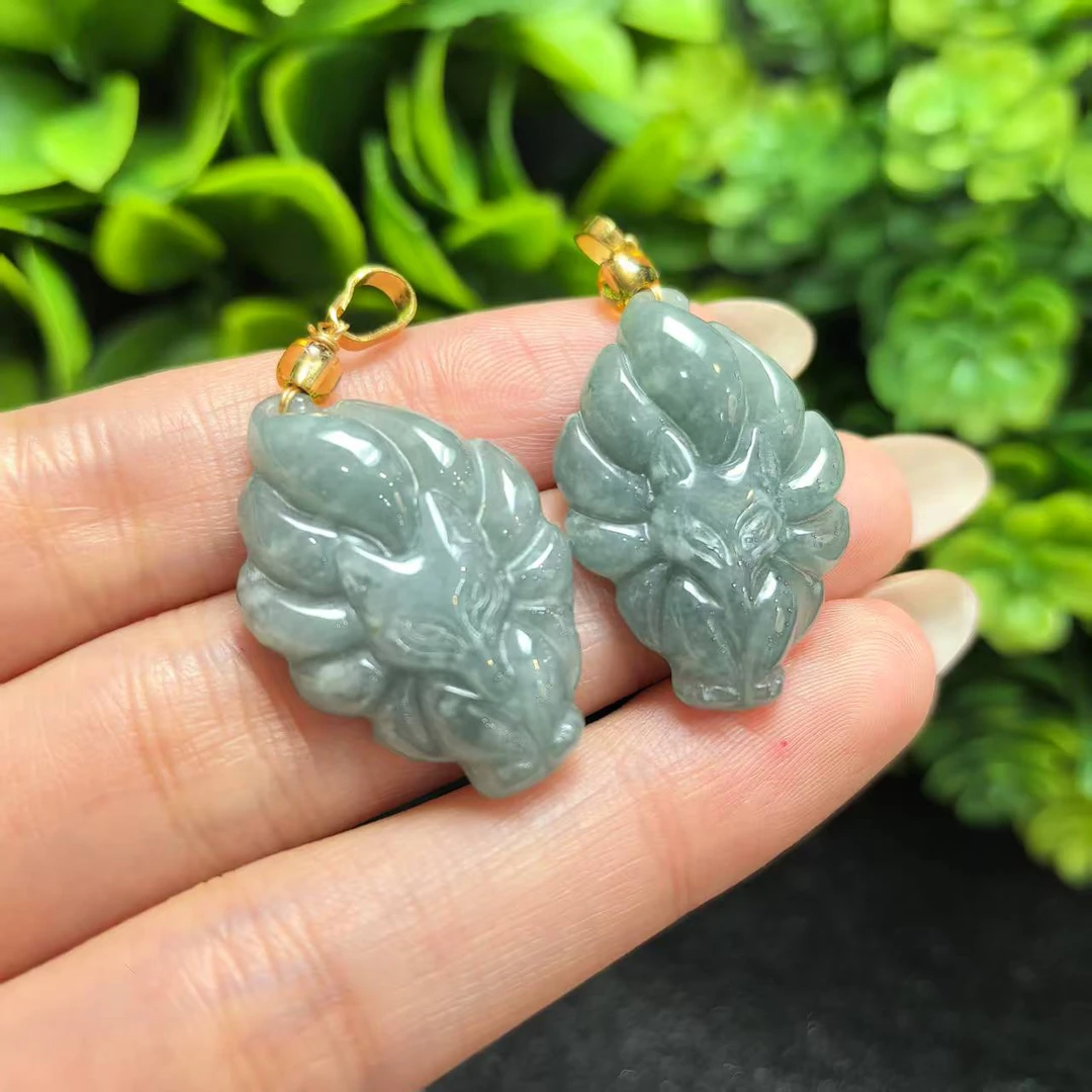 A5363【百百福珠宝】翡翠A货九尾狐吊坠-配皮绳-多样性发货只发一件