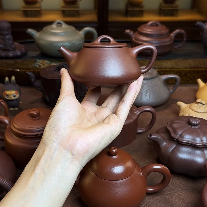 F***g茶壶紫砂平盖石瓢，底槽清