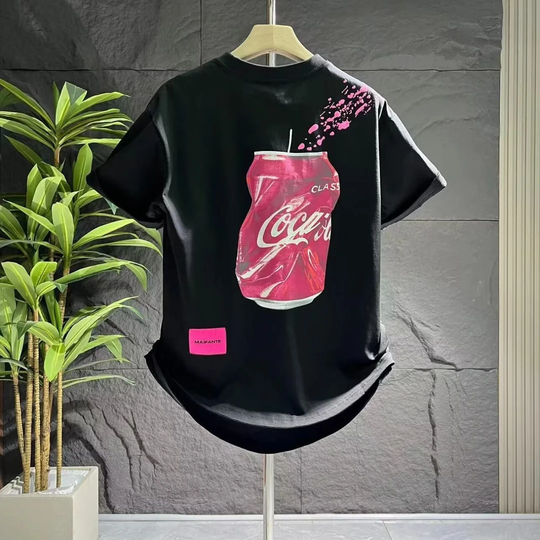 夏季新款潮流刺绣发泡印花短袖男休闲百搭宽松透气情侣款圆领T恤