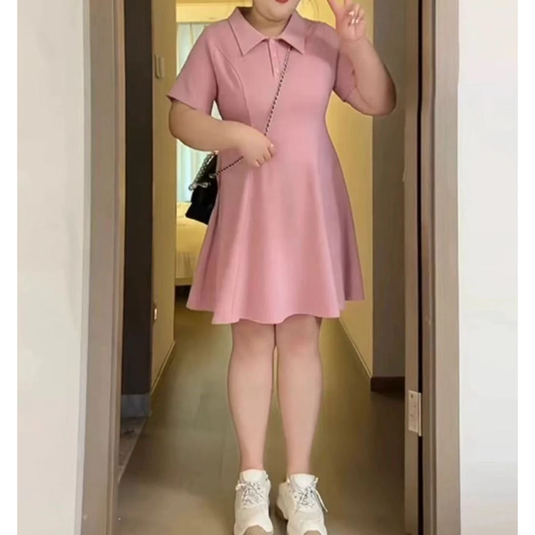 【多胖米】大码女装polo连衣裙女夏微胖mm显瘦胖女孩显瘦7705