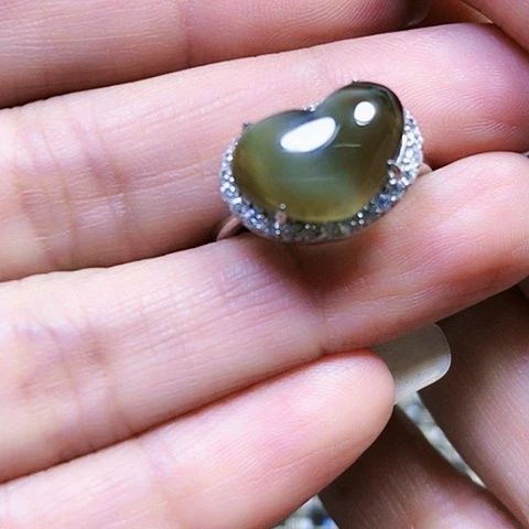 和田玉银S925镶嵌戒指