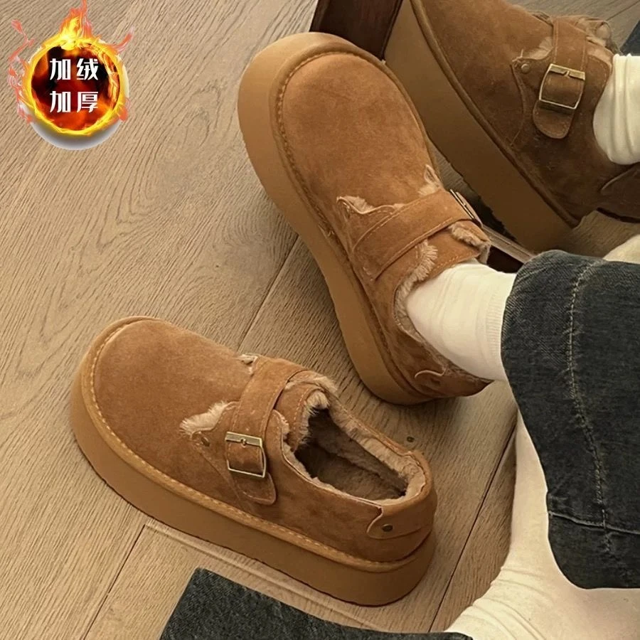 新中式厚底雪地靴女2024秋冬加绒保暖棉鞋ins学生百搭增高勃肯鞋