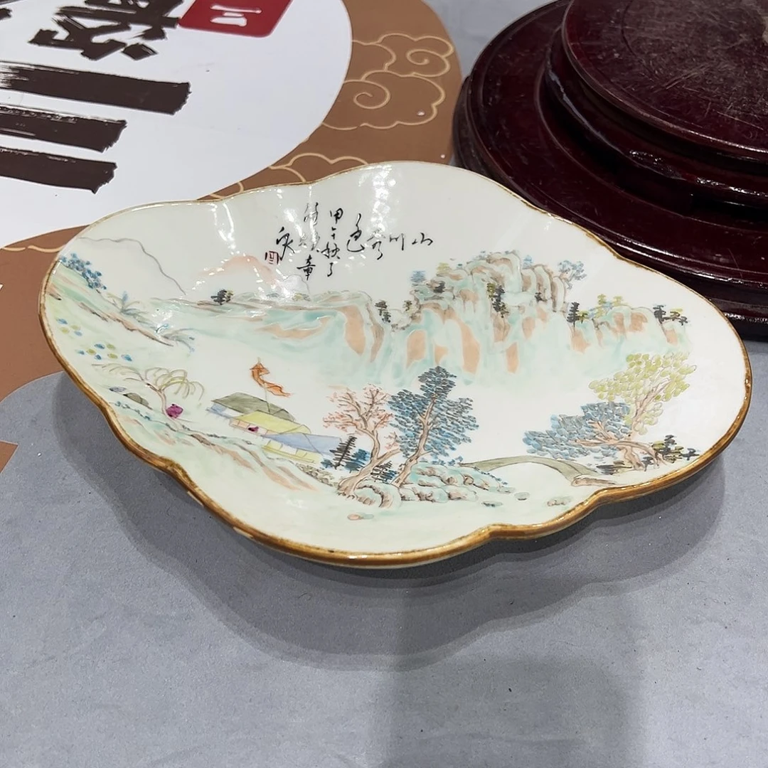 赣***）摆件陶长度28高度5.5山川秀色盘