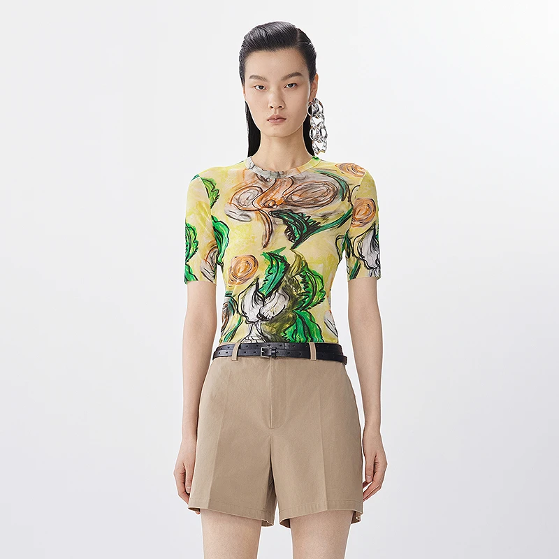 JNBY/江南布衣春夏短袖T恤花卉皮肤衣修身印花上衣休闲5P4113940