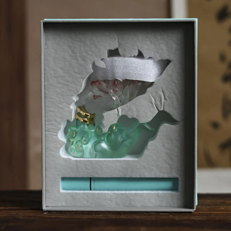 【福器】 紫莲花手蓝色-心缘堂琉璃-渐变描金香插零配（琉璃S0210）