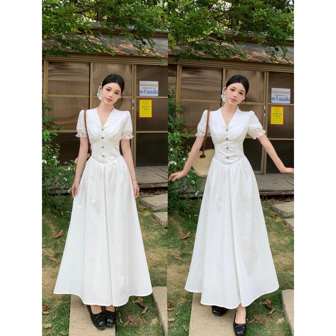 2025新款 罗马假日 法式温柔气质优雅连衣裙欧若风收腰显瘦连衣裙