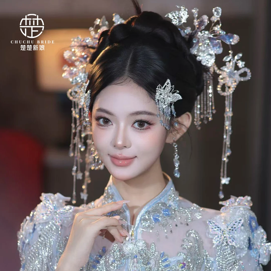 新款新娘头饰中式浅色流苏发簪手工古风古典晨袍秀禾服结婚发饰