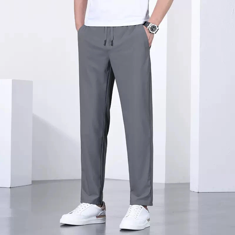 三防夏季冰丝速干男士薄款直筒平脚长裤透气大码运动裤快干