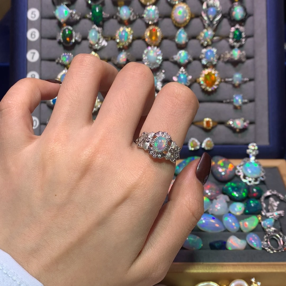 银S925镶嵌欧泊戒指款式加宽银戒不退不换?***碧