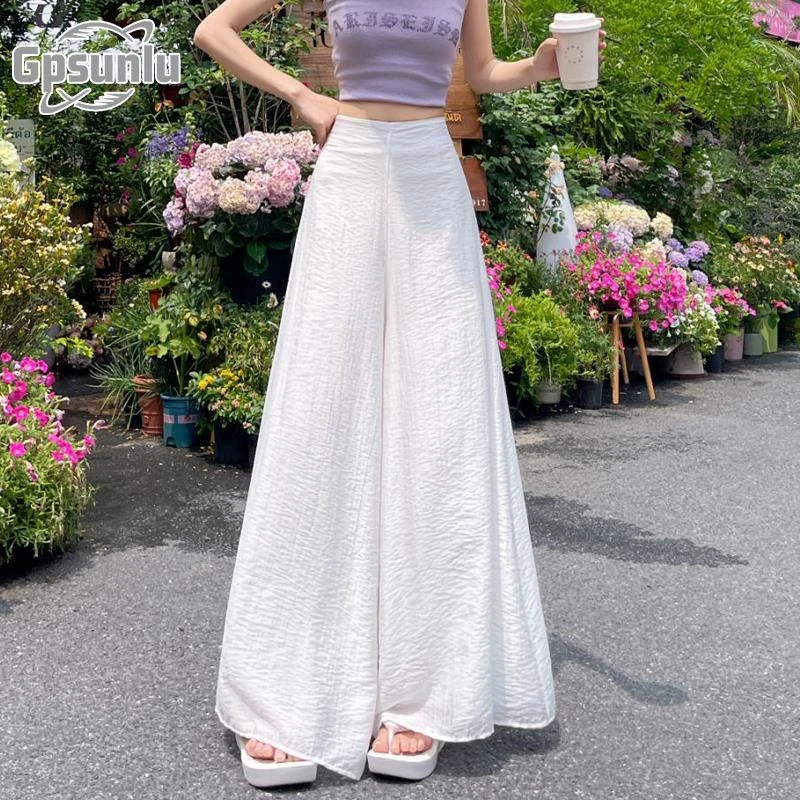 gpsunlu裤裙女夏季薄款慵懒山本裤高腰垂感遮肉大裤脚时尚阔腿裤