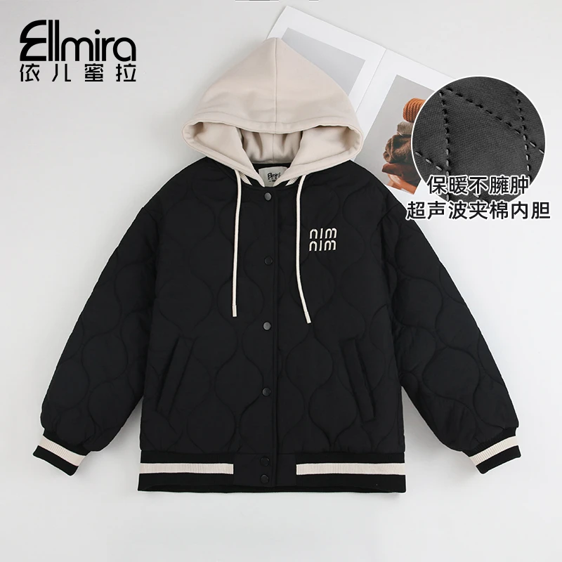 8833外套加棉加厚连帽冬季黑色棉袄棉服2024新款洋气时尚潮