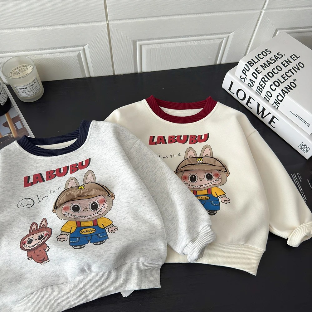 秋季新款男女儿童休闲卡通立体长袖卫衣宽松圆领宝宝洋气男童