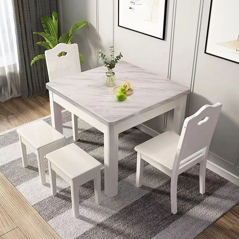 大理石餐桌现代简约面轻奢台面家用小户型方桌桌面白色实木正方形