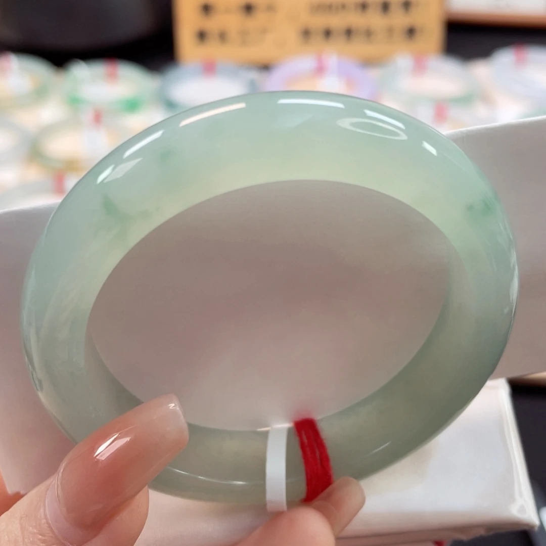 未镶嵌手镯翡翠54冰胶细润葡萄绿16号