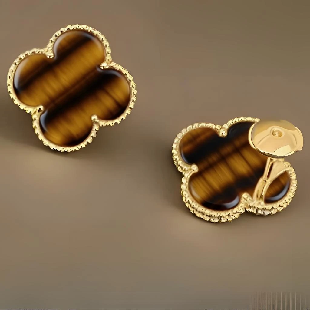 【玉素专属】18k金重金虎眼石耳钉配飞碟耳堵(72小时鉴赏期)