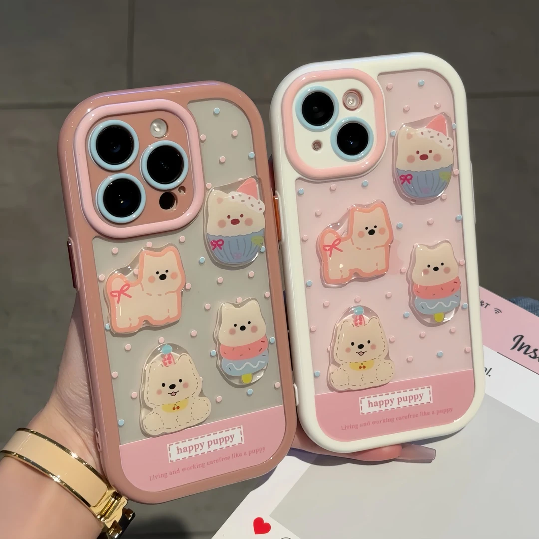 波点西高地小狗四件套适用苹果16promax手机壳华为vivo小米15oppo