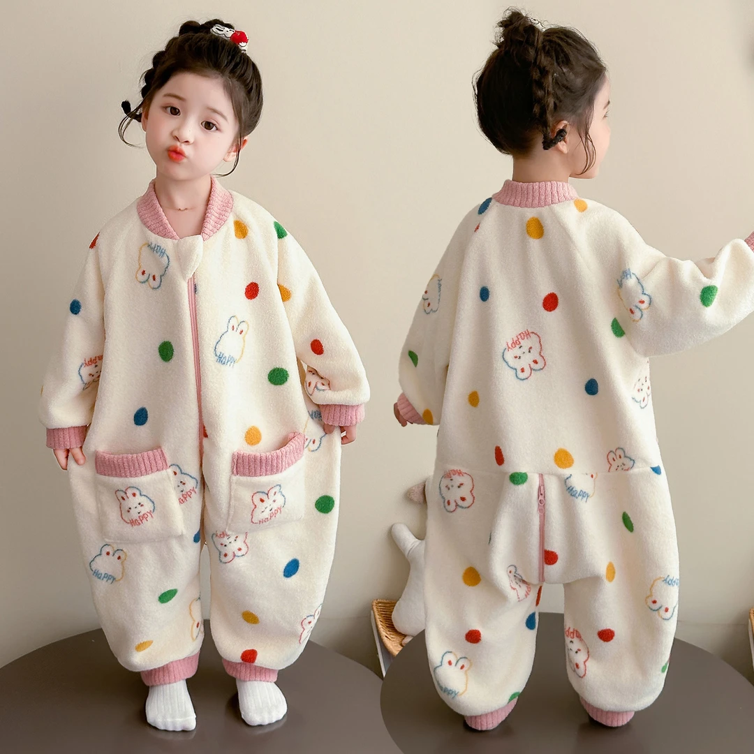 儿童连体睡袋女宝宝防踢被睡衣春秋款婴儿宝防着凉长袖女童空调服