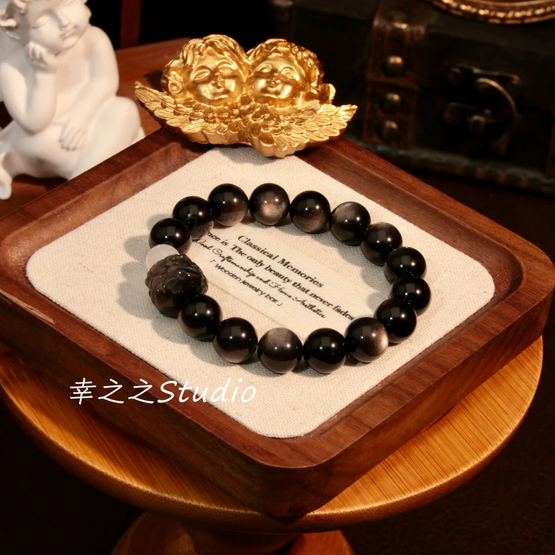 s1001【守护】天然银耀石手串双猫眼强光设计款手链 多样性发其一