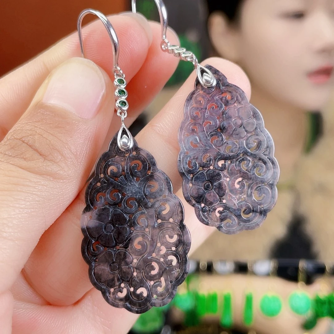 翡翠银S925镶嵌耳饰