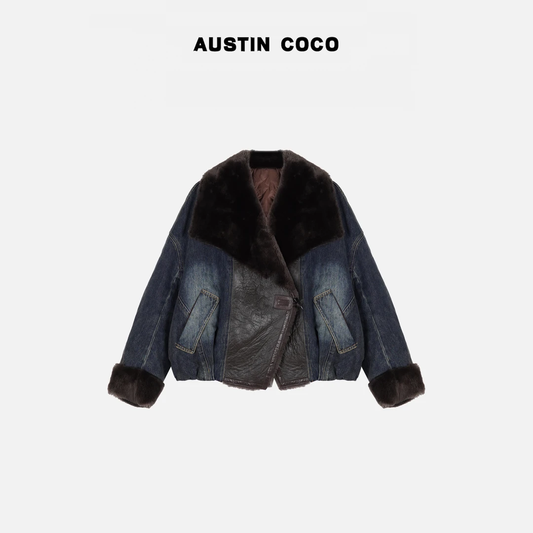 2025女装款宽松牛仔90白鹅绒羽绒服皮草外套Y98182