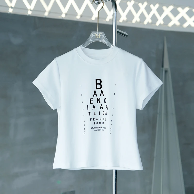 【现货】MIUCO设计感绒面字母数字不规则排列基础款圆领短袖T恤上衣