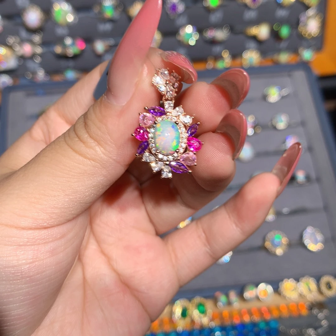 银S925镶嵌欧泊欧泊福利吊坠l