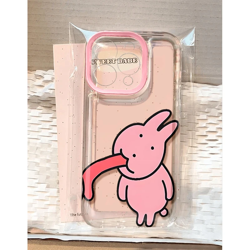 卡通搞怪粉兔子适用苹果17手机壳iPhone15promax防摔161514男13女