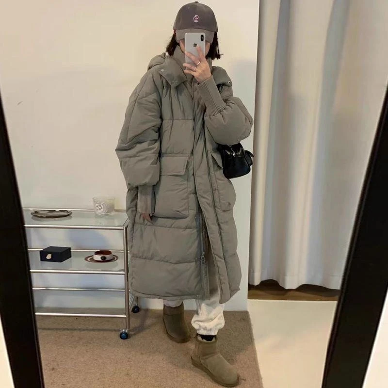 冬季时尚潮流百搭过膝加厚宽松中长款韩版棉服外套新款青年学生适