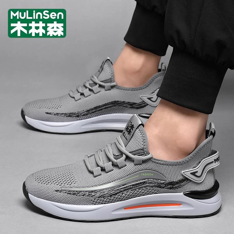 木林森男鞋2025新款春季网面运动休闲鞋男款软底防滑飞织跑步鞋Y